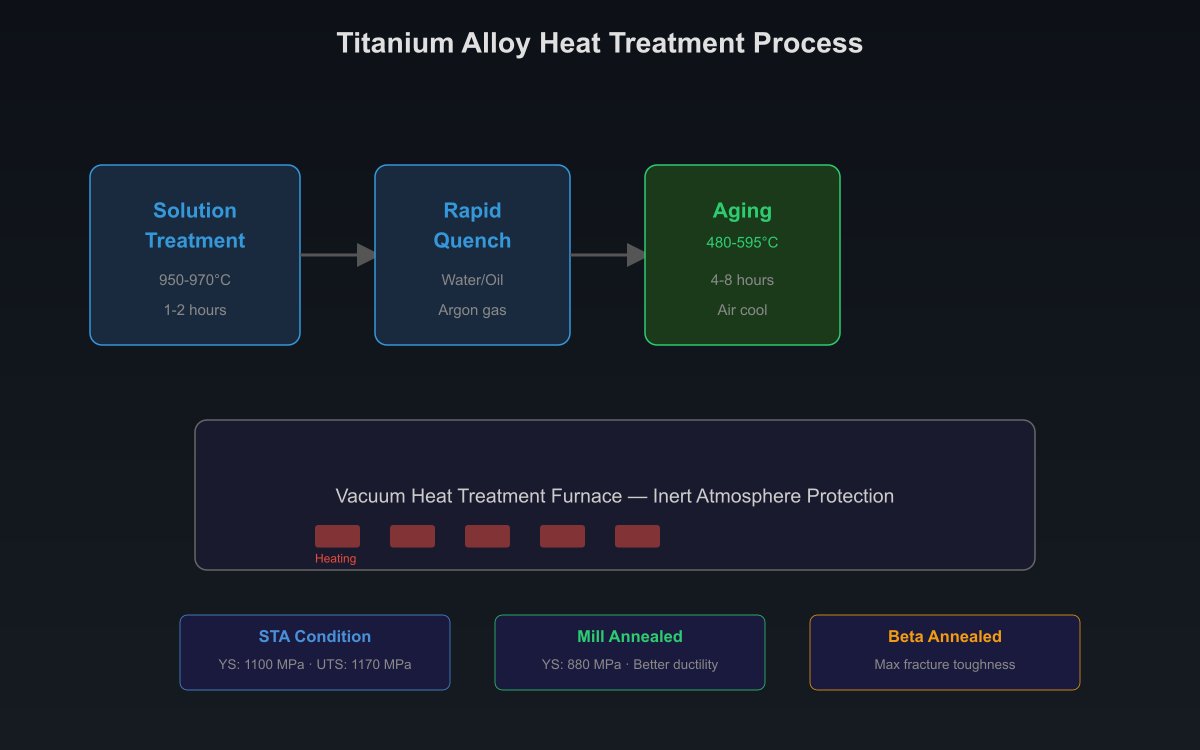 Industrial vacuum heat treatment furnace used for solution treating and aging Ti-6Al-4V titanium alloy aerospace components with precise temperature control and inert atmosphere protection